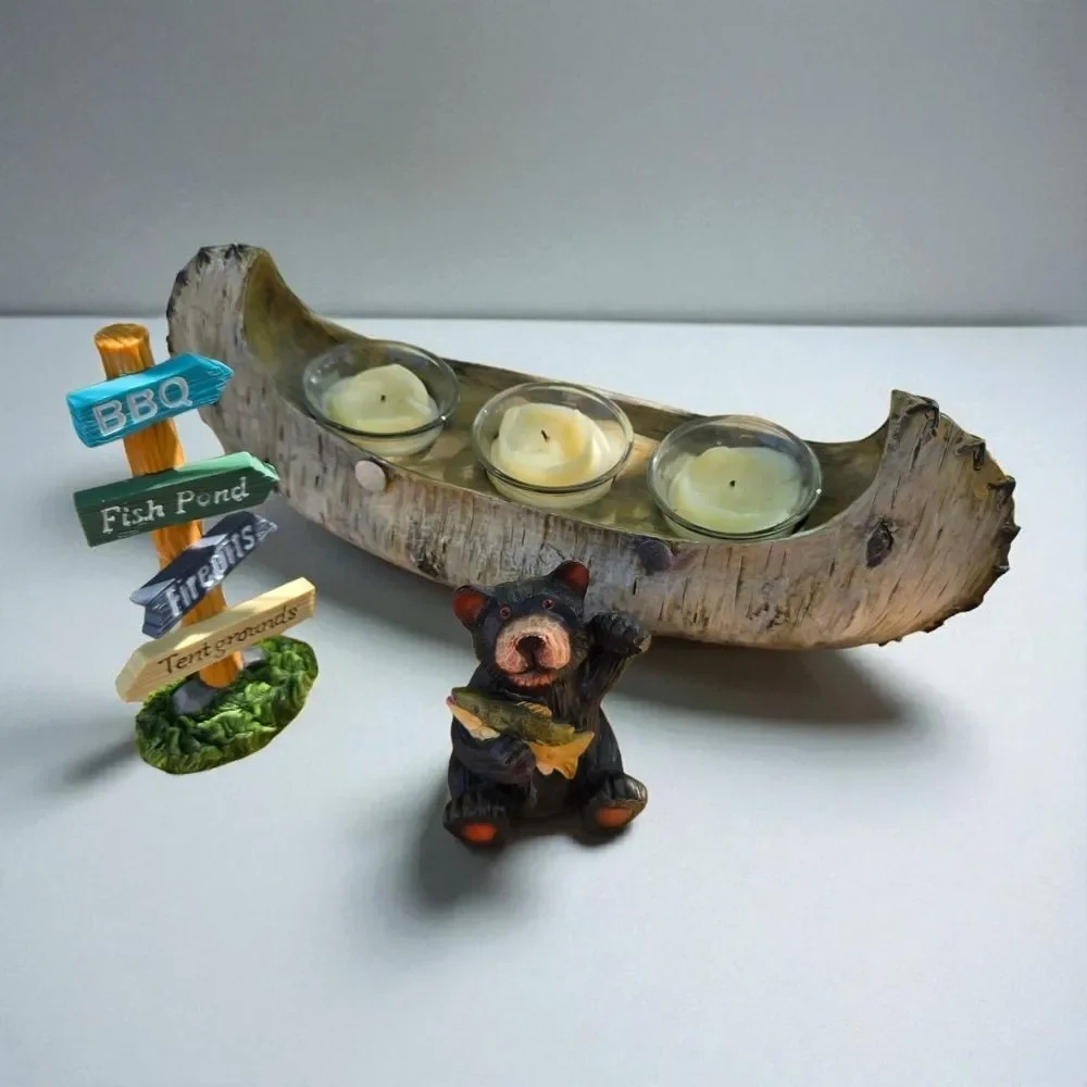 Canoe & Bear 8pc Rustic Cabin Decor Camping Party Decorations Resin Figurines